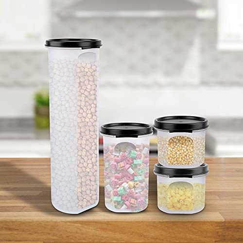 Image of Cutting EDGE Smart Slim Storage Airtight Container-Black,Set of 4 | Plastic material, size - 1.1L+585ml+2x250ml , pantry organization, pulses storage, grains storage, kitchen Storage