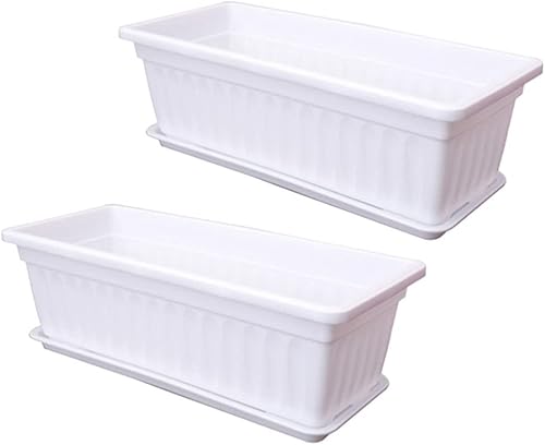 Yardwe Macetero para ventana, 2 macetas de plástico para verduras, macetas rectangulares con bandeja para jardín interior y exterior, patio,