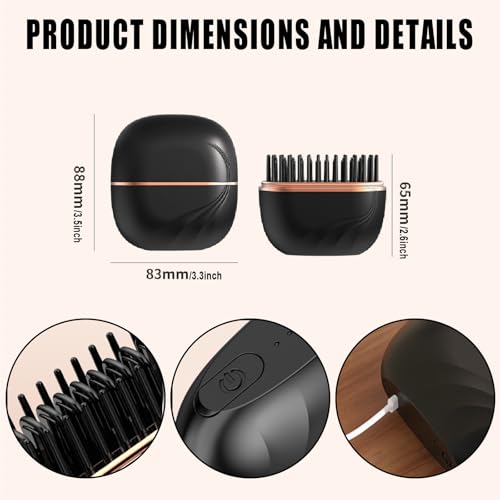Plancha de Pelo Portátil Mini Eléctrica, Peine Alisador sin Cable para Viaje, Peine Caliente Recargable con 3 Niveles de Temperatura (Negro, 1 Unidad) miniatura 2