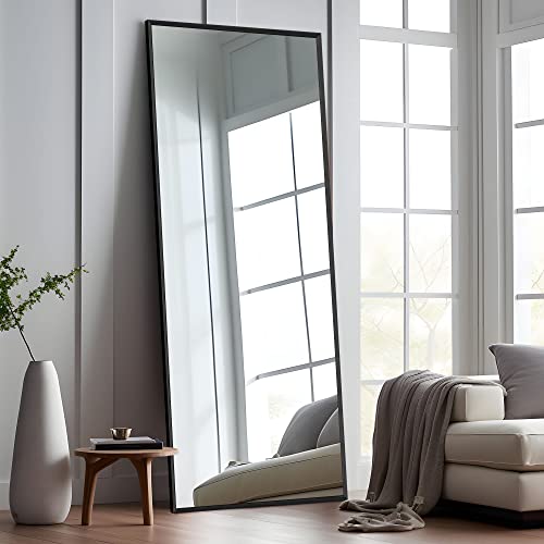 Image of NeuType 47 inchx16 inch Full Length Mirror with Standing Holder Aluminum Alloy Frame Floor Mirror Wall-Mounted Mirror for Living Room, Bedroom, Hanging or Leaning Against Wall, Black (with Stand)