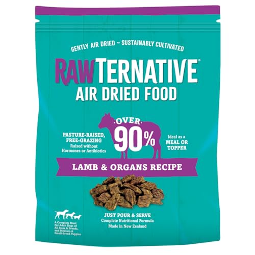 RawTernative Air Dried Dog Food, High Protein, Over 90% Real Lamb & Lamb Organs + New Zealand Green Mussels, Complete Meal or Topper, Grain Free, Gluten Free, Non GMO, (1 lb Bag)