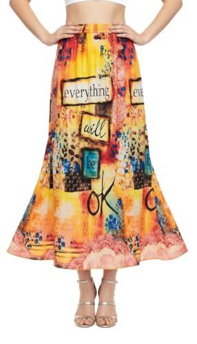 Image of VAGISHA Women's 4-Metre Flared Long Skirt | Skirts for Women Long Length | Long Skirts for Girls | Ethnic & Boho Printed Wear with Elastic Waist | Perfect for Party, Festive & Casual Look