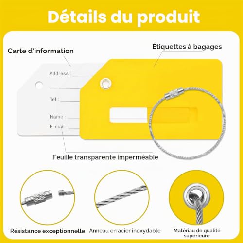 Teskyer 5 Pièces Etiquette Valise - Silicone, Durables, Visibles, Souples, avec Boucles en Acier, avec Carte d'Identité, Étiquettes de Bagage, Voyage Accessoires – Image 4