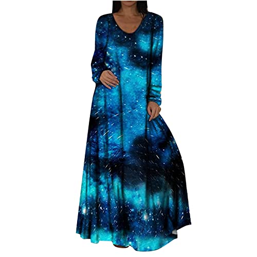 Women's Plus Size Maxi Dresses Long Sleeve Casual Summer Beach Holiday Floral Bohoed Slouchy UV T Shirt Long Sun Dress Sky Blue, XX-Large