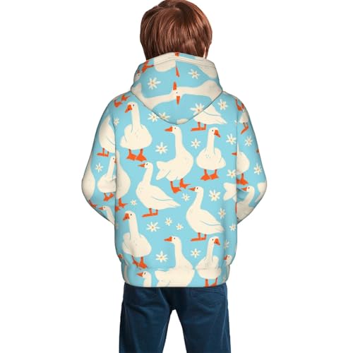 White Geese and Flower Kid Hoodies Boys Sweatshirts Girls Pullover with Pocket4