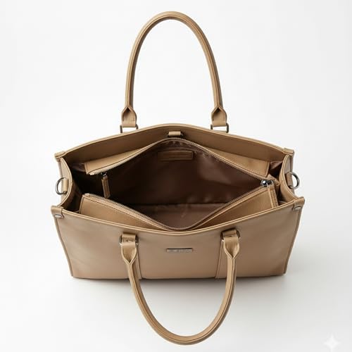 Image of Siza Premium Women's Handbag, PU Leather Tote Bag with Dual Zip Compartments for Office and Style, Padded Laptop or Devices Sleeve, Detachable Shoulder Strap, Structured Formal Bag for Women
