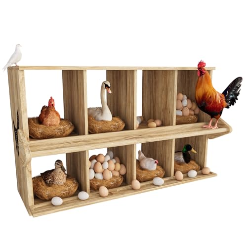 Qifeila Chicken Nesting Box, 8 Compartment Wooden Nesting Boxes for Chickens with Perches, Floor/Stand/Wall Mount Large Chicken Nesting Boxes for Laying Eggs
