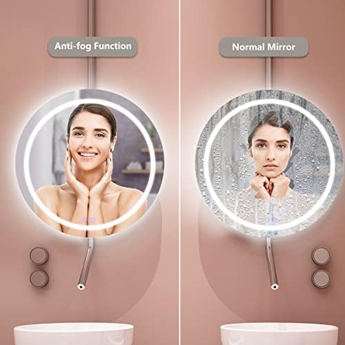 KYHOMY 60CM Round Bathroom Mirror with Lights Illuminated Bathroom Mirror Wall Mounted Vanity Mirror with Demister Pad Dimmable Touch Switch 3 Color Change IP44