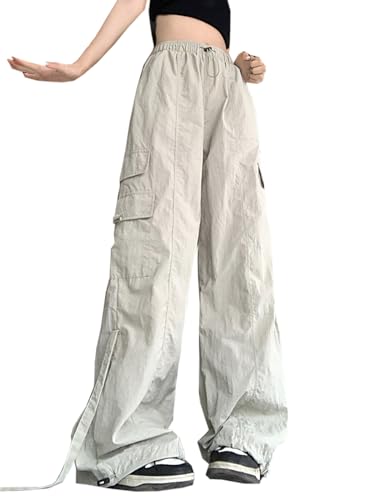 Womens Cargo Casual Pants Straight Wide Leg Trousers with Flap