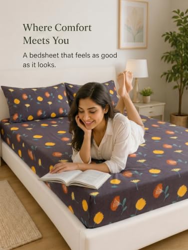 Image of Mafatlal King Size Bedsheet with 2 Pillow Covers (274 x 274 cm) | 140 GSM Microfiber | Soft, Breathable & Fade Resistant| Easy Care | Classic Black