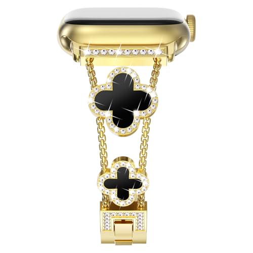 Bracelet Apple Watch trèfle noir diamant : le cadeau idéal pour femme iWatch 41mm