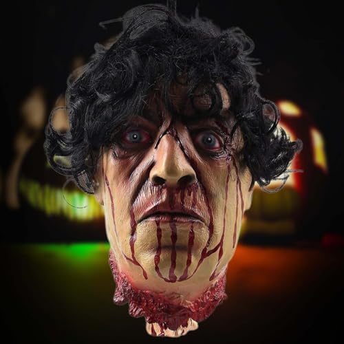 SANKEDOU Halloween Decorations Props Scary Hanging Severed Head, Bloody Latex Zombie Head Scary Haunted House Props Decor