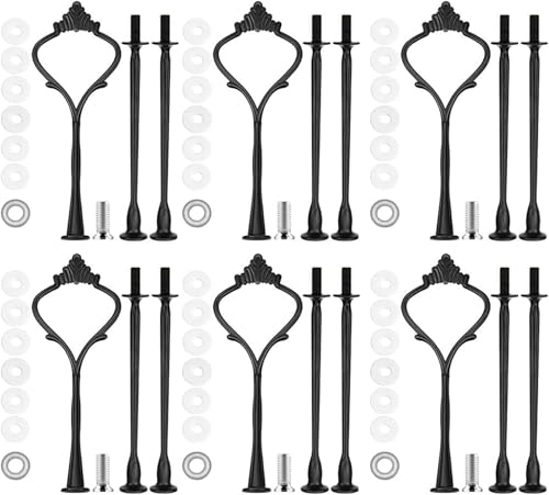 BetterJonny 6 Sets 3 Tier Cake Plate Stand Stand Handle, Cake Stand Hardware Handle Fittings Hardware Holder for Wedding and Party Making Dessert Platter Stand（Black）