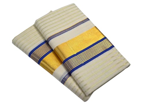 Image of Womens Kuthampully Set Mundu With Golden & Stripes Kara
