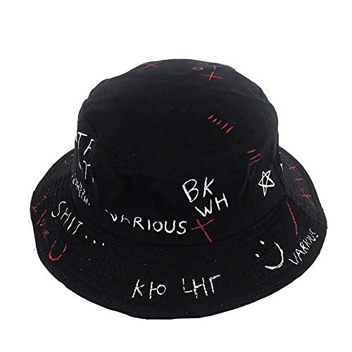 Drawihi. Graffiti Letter Fisherman Hat Hip-Hop Hat Unisex 56-58cm Cotton Negro