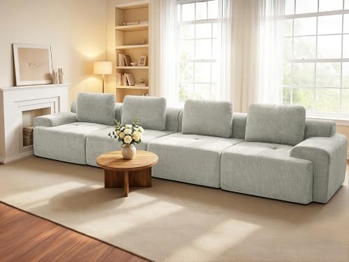 Image of 159 inch Oversized Boneless Couch, Comfort Cloud Sectional Couches for Living Room, Modular Sofa High Back & Extra Deep Seat, No Assembly, Soft Chenille Fabric (Light Grey, 159 inch-(4+0))