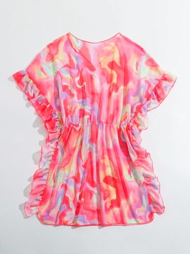Milumia Girl's Printed Sheer Beach Coverups Ruffle Trim Swimsuit Swimwear Cover Up2