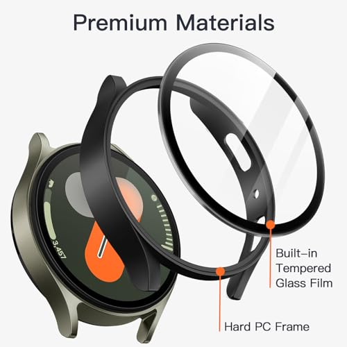 Image of JETech Cover Case with Screen Protector for Samsung Galaxy Watch 7 40mm, Overall Protective Cover, Built-in Tempered Glass Film High Sensitivity, 2 Pack (Black)