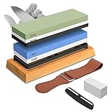 Knife Sharpening Stone Kit, Premium Whetstone Knife Sharpener, Sharpening Stones - 4 Side Grit 400/1000 3000/8000 with Bamboo Base, Flattening Stone, Angle Guide, Leather Strop, Cut Resistant Gloves