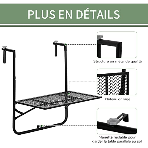 Table de balcon suspendue pliante noire pour un café en plein air