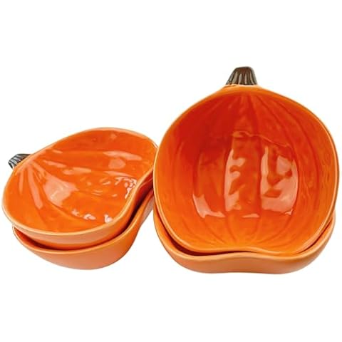 Pumpkin Ramekins Small Ceramic Pumpkin Bowls for Baking 6 Oz Oven Safe Mini Pumpkin Dish for Serving Dip and Sauce, 4pcs Cover