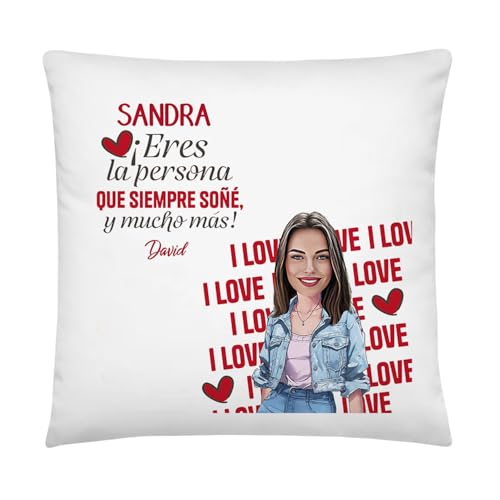 Kembilove® Cojín Personalizado con Foto y Caricatura – Caras y Retratos Divertidos – Regalo Friki y Original para sorprender – Ideal para San Valentín, cumpleaños y Aniversarios
