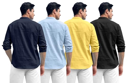 Image of Zombom Combo of Men's Solid Cotton Polyester Blend Full Sleeve Mandarin /Chinese Collor Straight Kurta Shirt (Pack of 4)