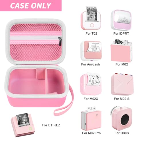 Image of Sticker Printer Case for Anycash /for ETIKEZ PM290C / for Nelko PM230 / for Memoking T02 / for Phomemo M02 / T02 / Q30S Mini Photo Printer. Holder for Label Maker, Thermal Paper, USB Cable (Box Only)-Pink