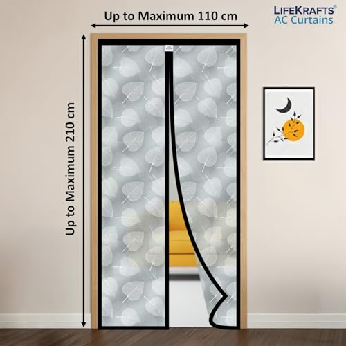 Image of LifeKrafts Customizable Magnetic AC Curtain| Thermal Screen |Insulated | Leaf Design Pattern | Non-Transparent EVA Material | Insect Screen,Pest & Dust Control,Privacy Screen| Upto Maximum 210x110 cm