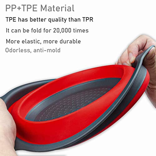 Collapsible Colander, Bpa Free Silicone Collapsible Colander, Extendable Pasta Strainer, Tpe Material Better Than Tpr, Vegetable And Fruit Colander, Food Strainers, Colanders 2 Pcs(Red) #TOP1