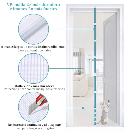 Miniatura 2 de Puerta Magnética Apalus Vp- Antimosquitos De Alta Resistencia, Cierre Automático De Arriba A Abajo, Mantiene El Aire Fresco Dentro Y Los Bichos Fuera 90x210cm, Blanco