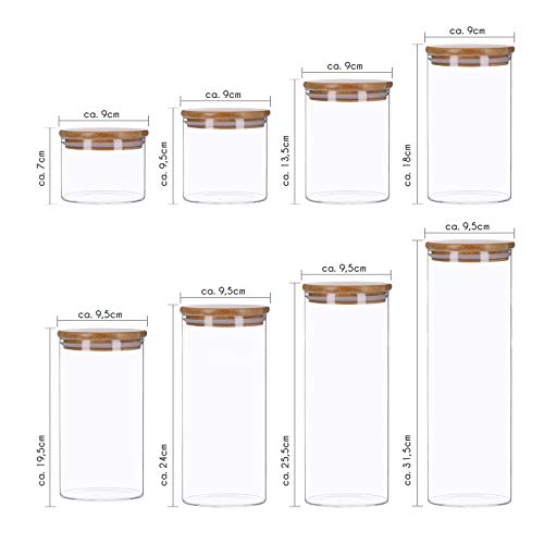 TALK-POINT Vorratsdosen aus Glas mit Bambusdeckel, Vorratsgläser, Glasbehälter | 350 ml - 2200 ml | luftdicht, Spülmaschinenfest… – Ansicht 3