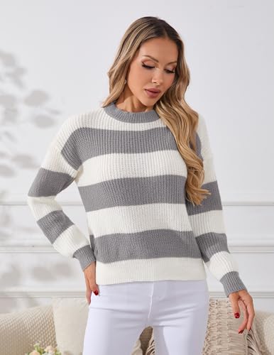Image of Libsorge Womens Striped Sweater Oversized Cute Color Block Sweaters Spring 2026 Trendy Knit Crew Neck Thin Pullover