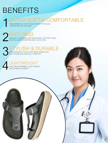 Image of HEALTH FIT Extra Soft Premium Classic Cushion Sliders /with Adjustable Buckle Strap & Light Weight Anti-SkidWaterproof Luxurious Slippers for Men's HF121