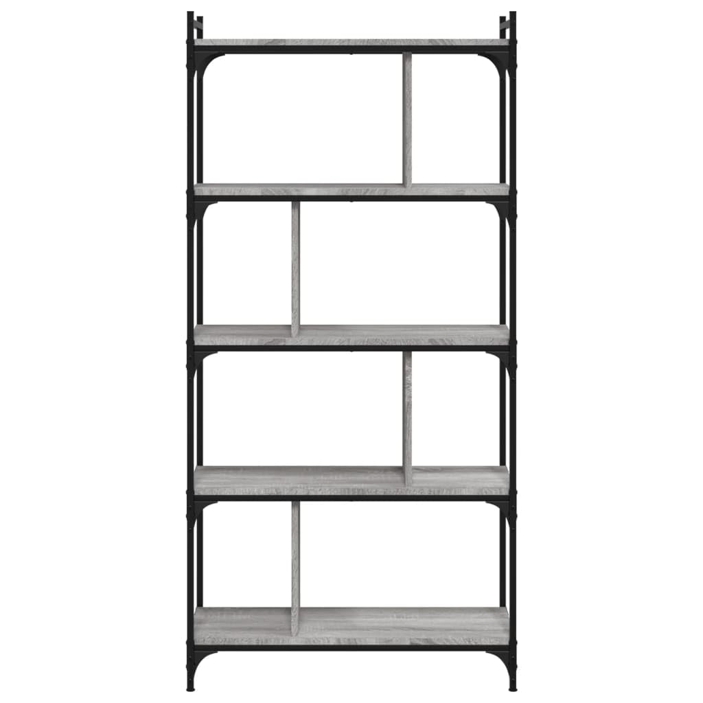 Estantería industrial de cinco niveles en gris Sonoma Librería de madera para libros y decoraciones, con tres estantes y trastero, estantería con estructura de metal y madera