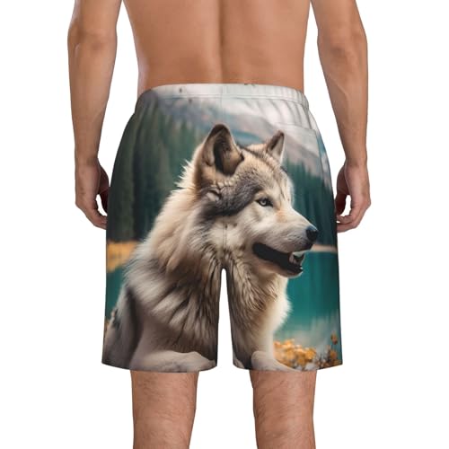 Men's Swim Trunks Quick Dry Board Shorts Mens Bathing Suit Swimsuits Fun Animal Wolf Beach Shorts with Pockets4
