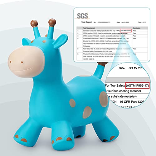 Image of EVERICH TOY Giraffe Bouncy Animal Hopper,Ride on Horse Toy for Toddler 18M+ | Inflatable Horse Hopping Toy for Boys Girls, Indoor Outdoor Blue Toy for 2 Year Old Kids, Gift for 2 3 4 5 6 Yrs W / Pump