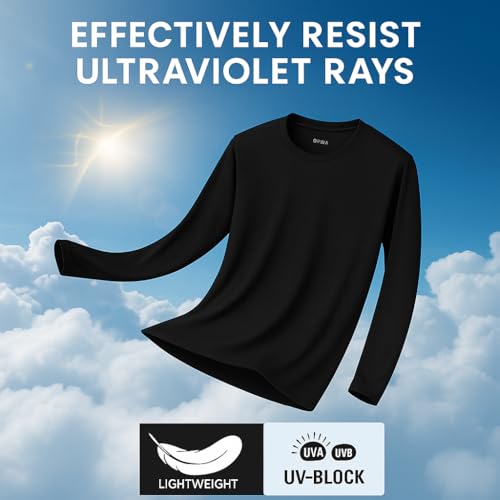 Men's Long Sleeve Moisture Wicking Athletic Shirts, Dry Fit Long Sleeve UV Protection Shirts Men for Workout, Running, Hiking Black