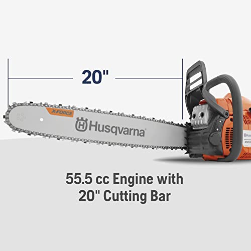 Husqvarna 455 Rancher Gas Chainsaw, 55-cc 3.5-HP, 2-Cycle X-Torq Engine, 20 Inch Chainsaw with Automatic Oiler, For Wood Cutting, Tree Trimming and Land Clearing
