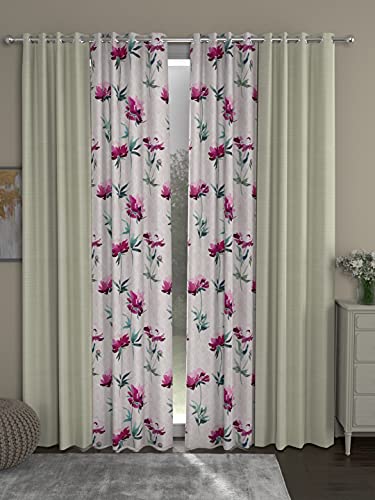 Image of ROSARAHOME Room Darkening Drapes Long Door Curtains, 70% Room Darkening Drapes | 9 Feet |Set of 4| Solid | for Living Room, Bedroom & Balcony | 275X130 cm(Height x Width), Color- Cream and Pink