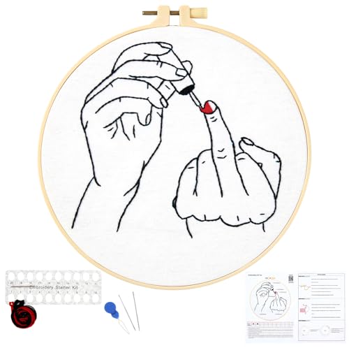 Image of Crafmanoe Hand Embroidery Starter Kit for Beginners Adults, Counted Stamped Cross Stitch Kits for Adults Beginners, Easy Funny Embroidery Needlepoint Kits, Embroidery Fabric, Hoops and Video Tutorial