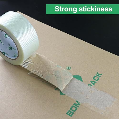 Image of BOMEI PACK 12PACK Reinforced Packing Tape, 5.5Mil 2Inx 55Yds, Heavy Duty Filament Strapping Tape 2inch for Packing Shipping, Moving and Storage, Total 660yds