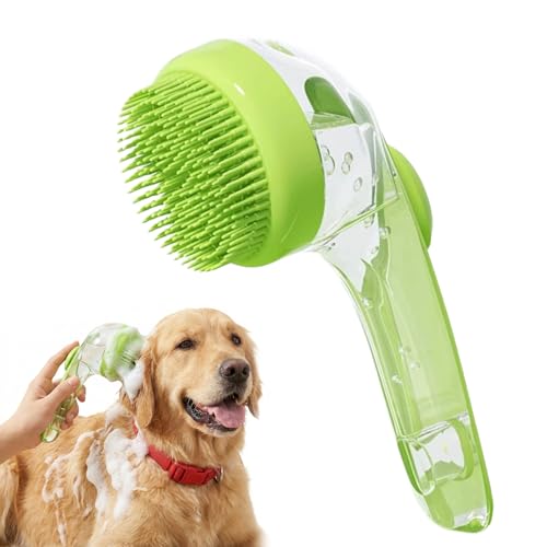 2025 Upgrade Edition Pet Bathing & Grooming Brush 2-in-1 Shampoo Dispenser & Massage Brush for Dogs and Cats Suitable for All Coat Types (Green Brush)