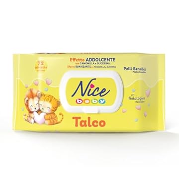 Nice Baby Talco Salviette per Cambio Pannolino, con Camomilla e Glicerina ad Effetto Addolcente sulla Pelle, Dermatologicamente Testate, Confezione da 72 Salviette