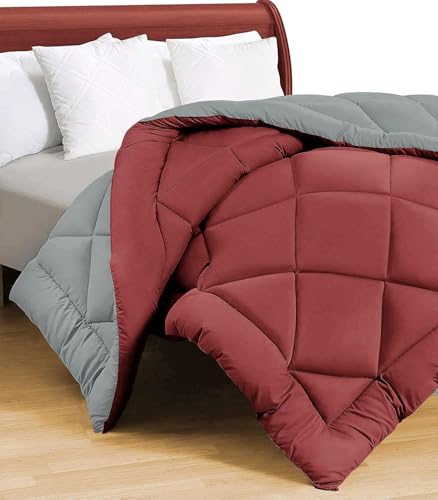 Image of Dream Living Microfibre All Season /AC /Summer Solid Reversible Single Bed Comforter Blanket (Grey-Maroon-Single, Single-152X220)