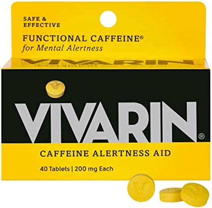 Vivarin, Caffeine Pills, 200mg Caffeine per Dose, Safely and Effectively Helps You Stay Awake, No Sugar, Calories or Hidden Ingredients, Energy Supplement, 40 Tablets