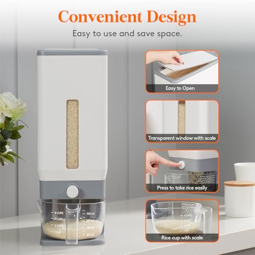Lifewit Rice Container 29 Lbs, One-Press Dispenser with Measuring Cup 2 Pcs by Lifewit - Used condition - Image 6