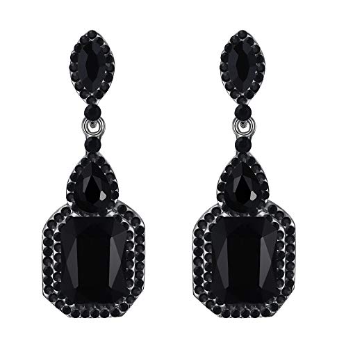 Clearine Boucles d'Oreilles Pendant Vintage Femme Cristal Carré Strass Bijou Mariage Cadeau Tout Noir