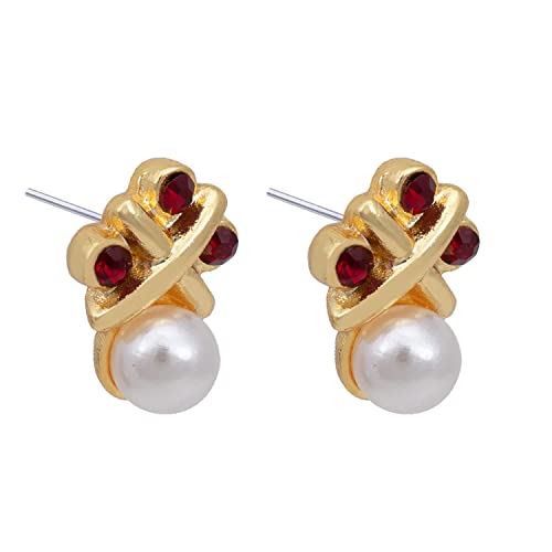 Tone Pearl Hug Kiss Stud Earrings