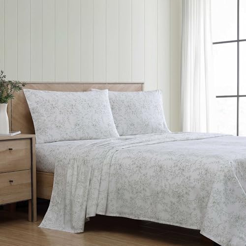 Image of Stone Cottage - Full Sheet Set, Premium Cotton Percale Bedding Set, Crisp & Cool, Floral Bedding Set (Hawley Floral Green, Full)